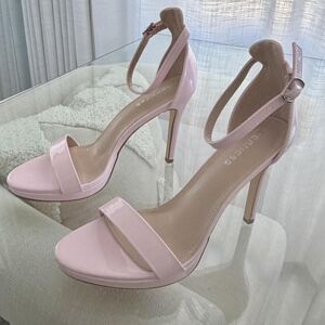 Berness Pink Patent Leather Ankle-strap Open Toe Stiletto Sandals
